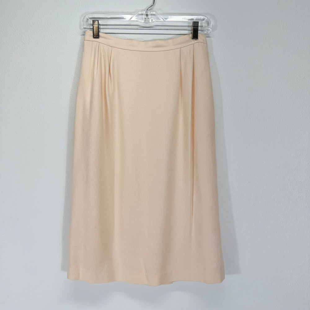 Vintage 80s Light Peach Lined Pleated Midi Skirt With Pockets Vent Back Size 8